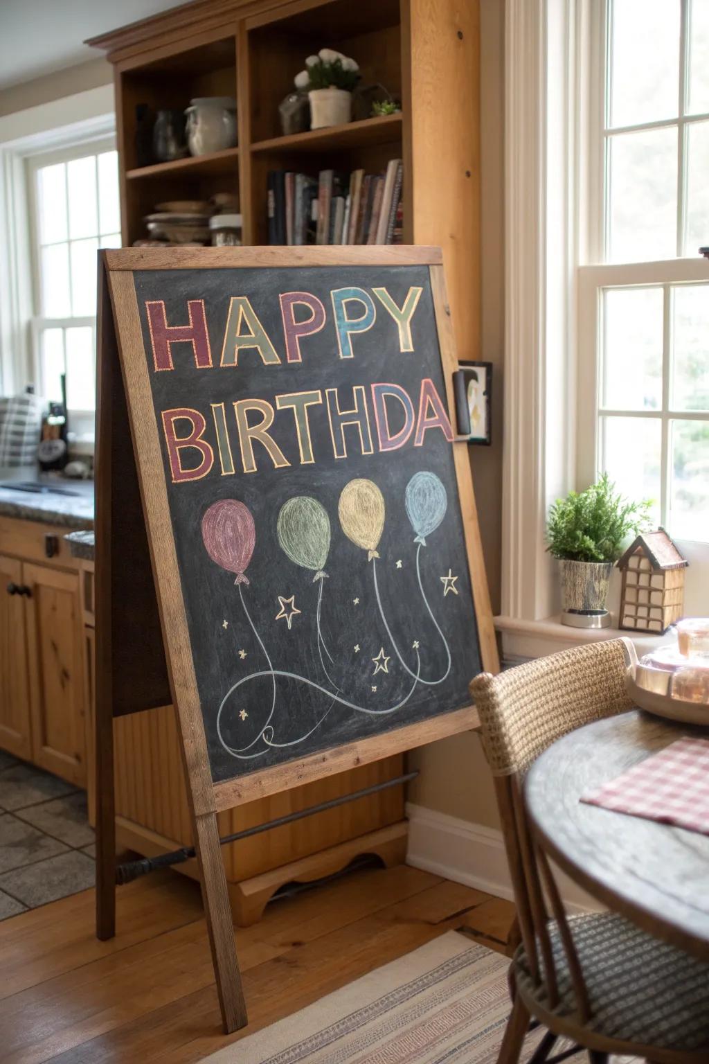 Chalkboard styles add rustic charm to birthday posters.