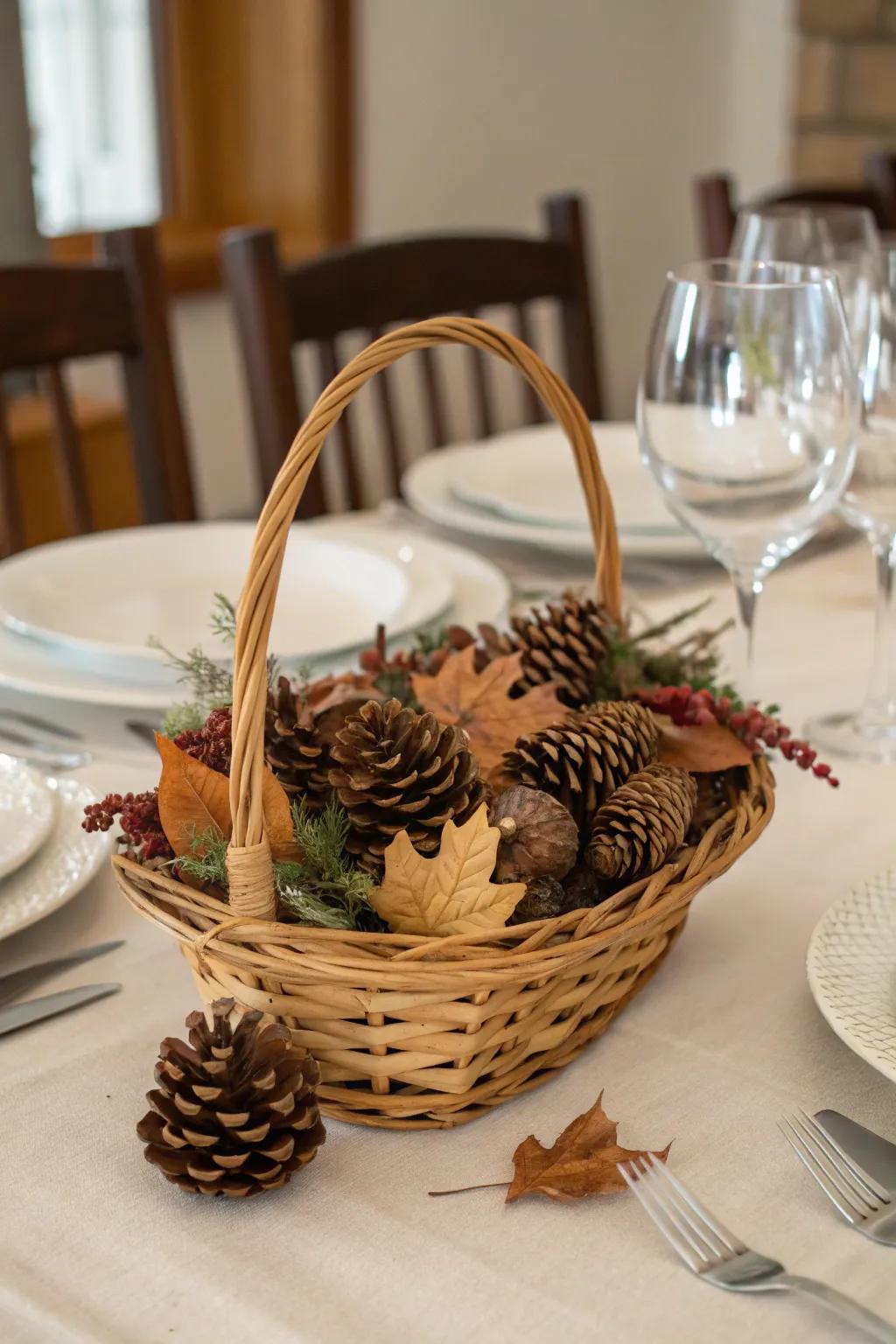 Baskets infuse seasonal charm into feasting tables.