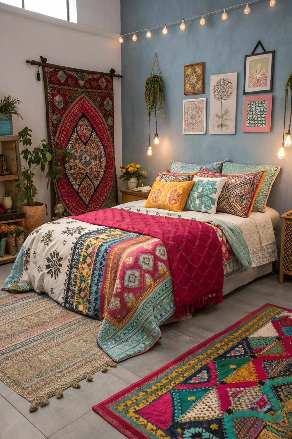 An eclectic mix of textiles adding depth and style.