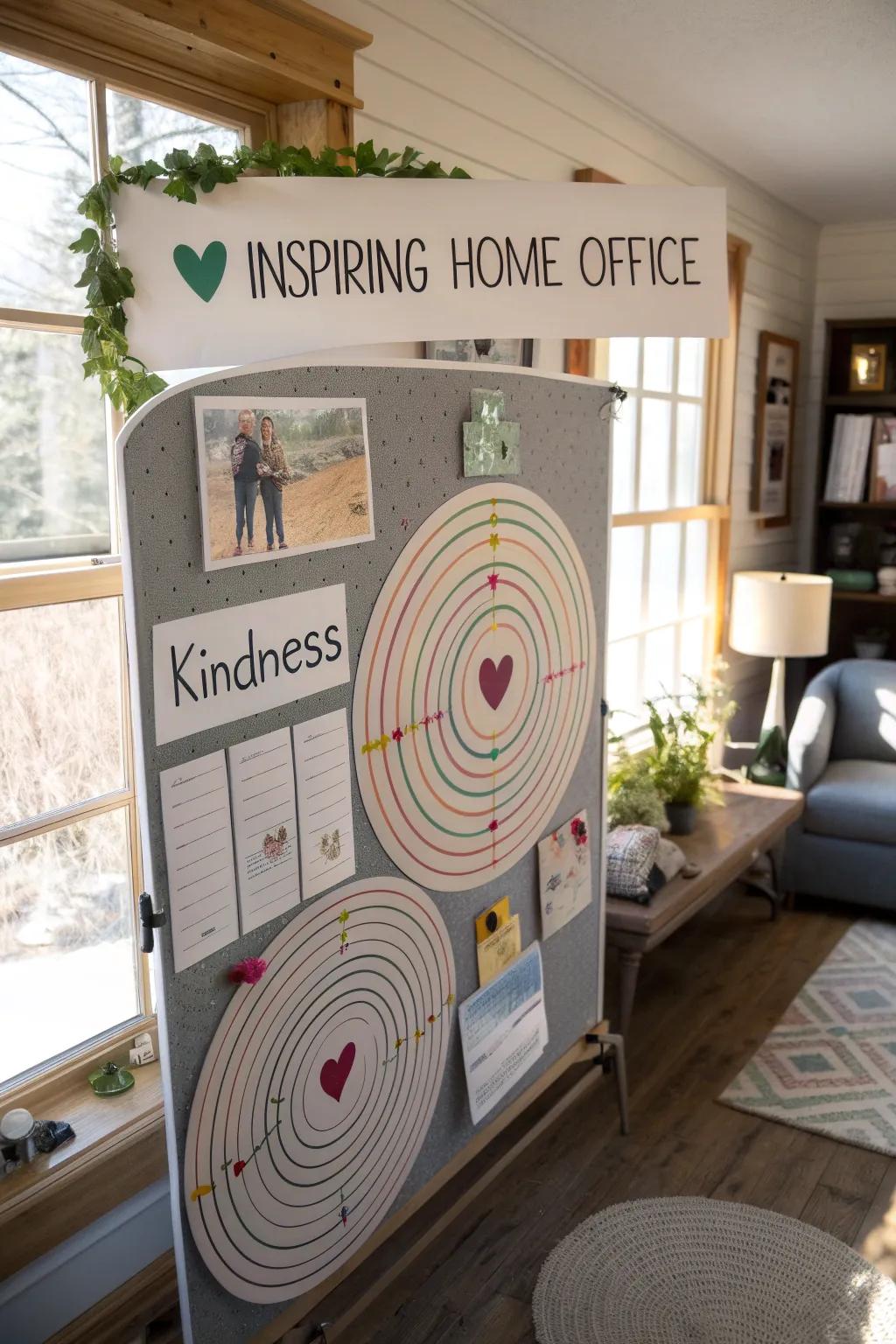 An inspiring home office ripple effect board illustrating the spreading impact of kindness.