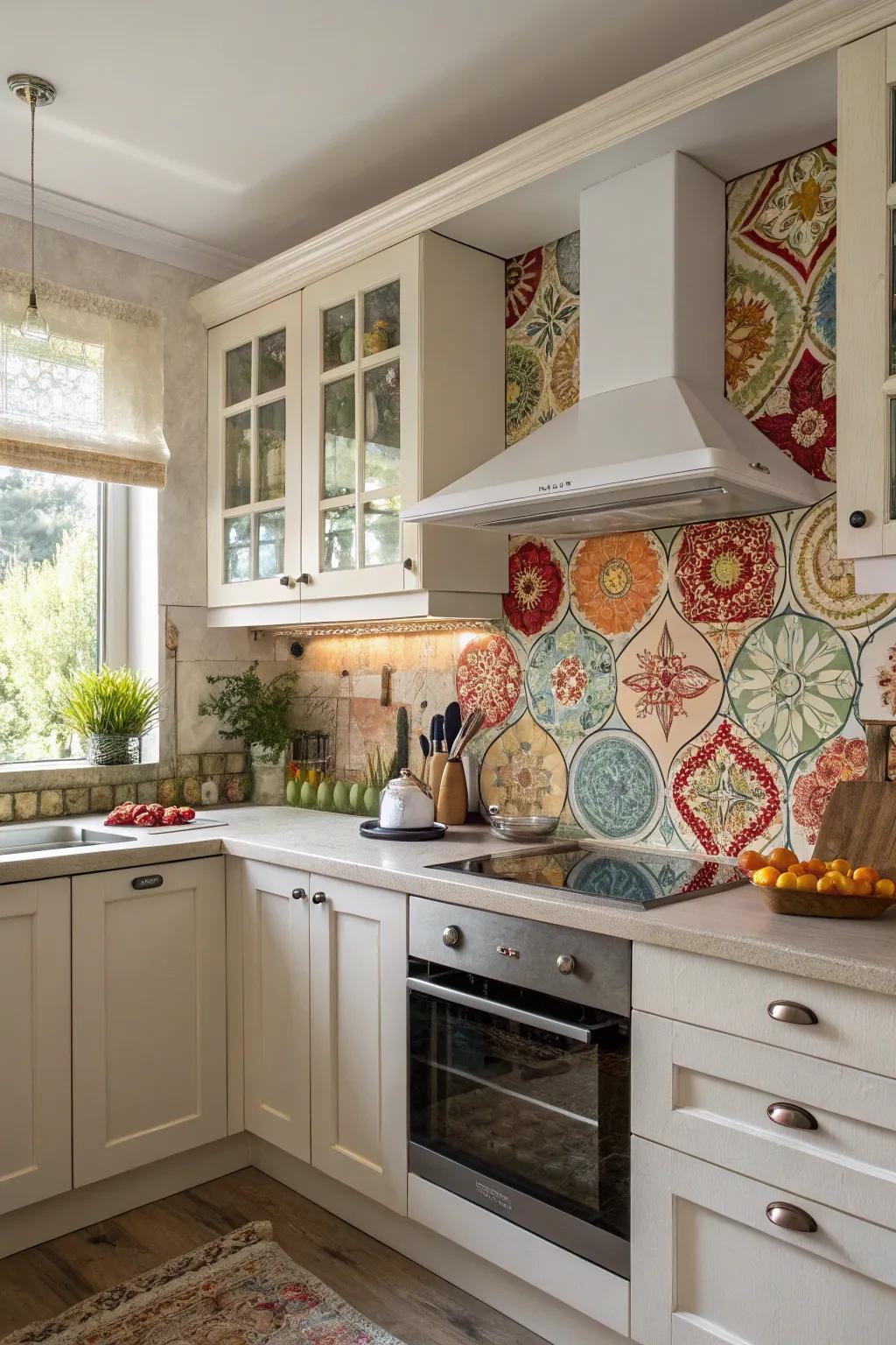 Fabric panels behind glass bring unique texture and color to your kitchen.