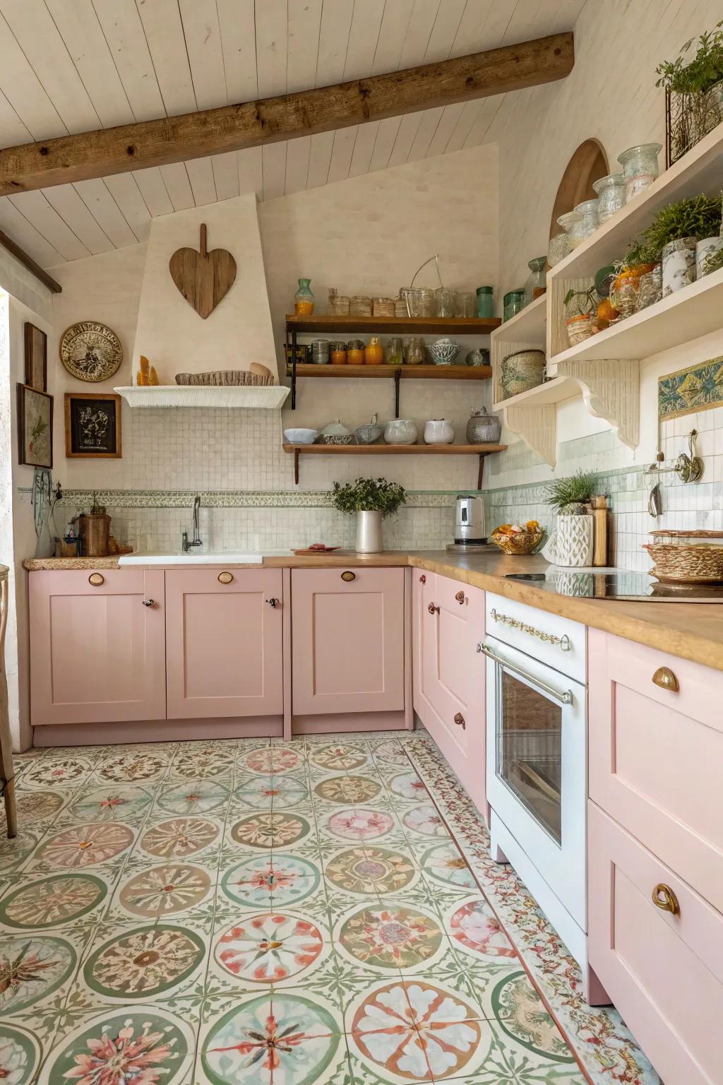 Create a cozy atmosphere with cottage-style tiles.