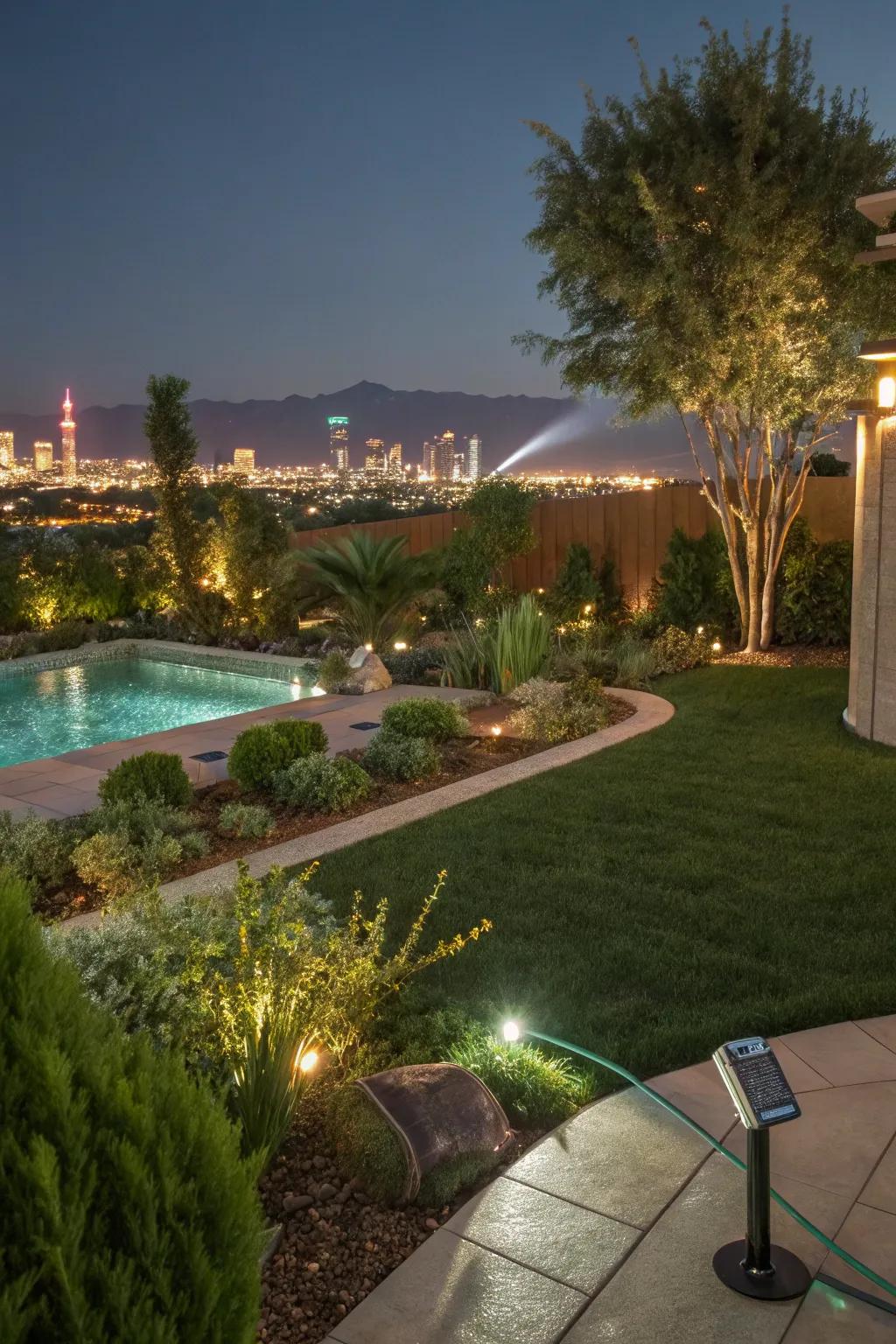 Smart technology in a Las Vegas backyard for convenience and efficiency.