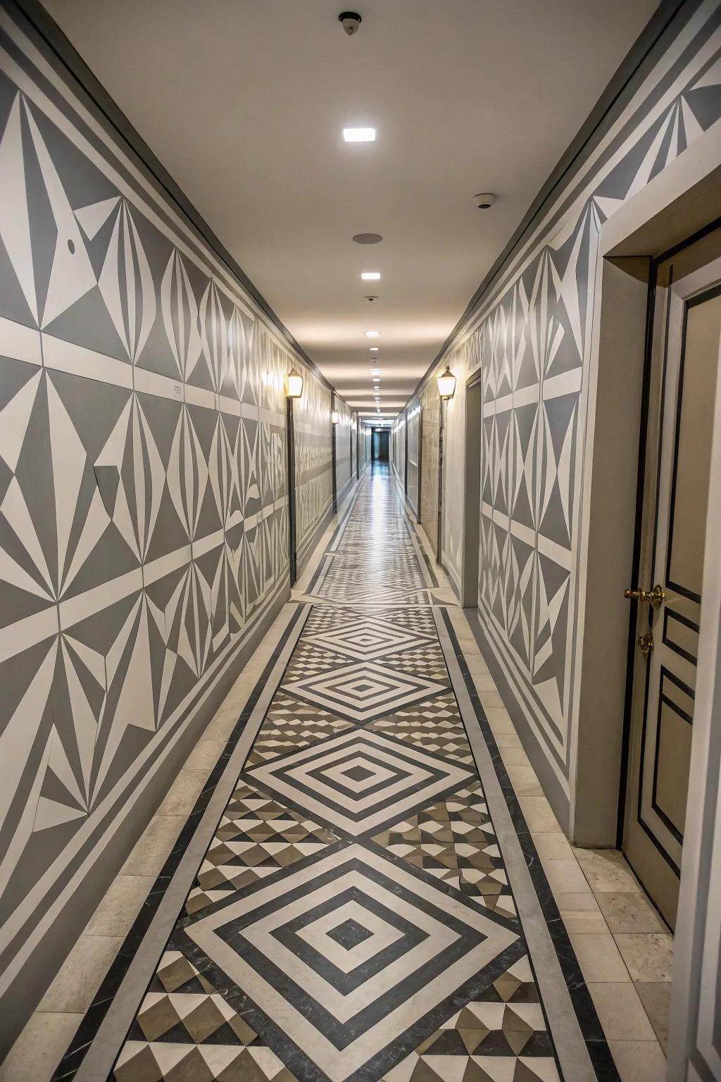 Optical illusions can transform the perception of space in a hallway.