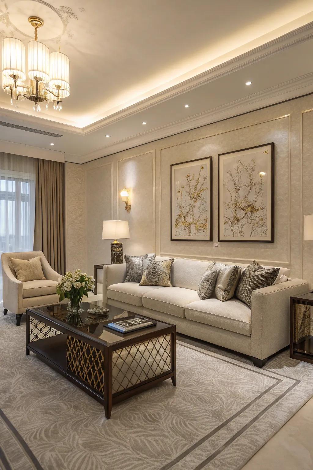 Simplicity enhances the elegance of this luxurious living room.