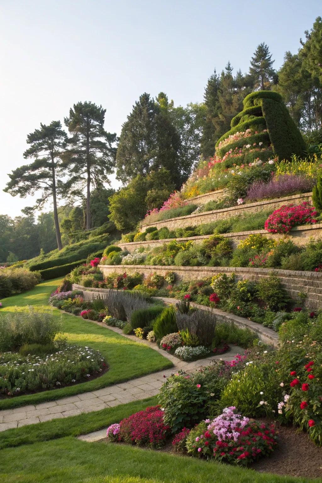 Tiered planting adds visual interest and depth to gardens.