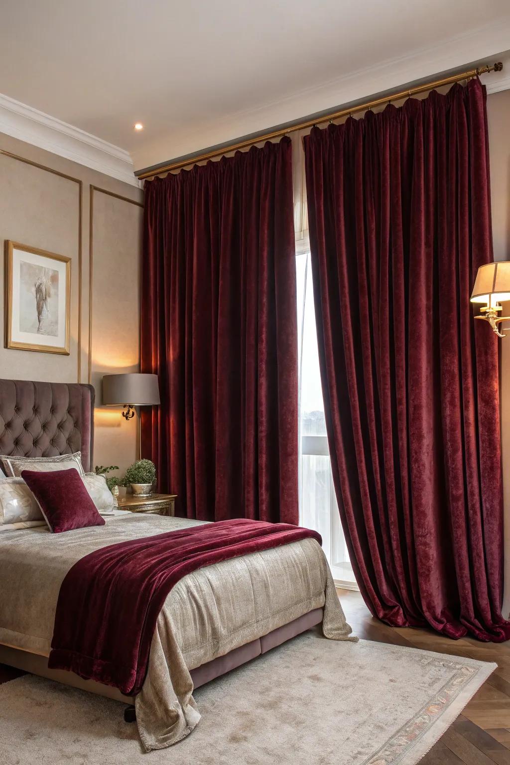 Dense drapery introduces spectacle and luxury to a modern Spanish bedroom.