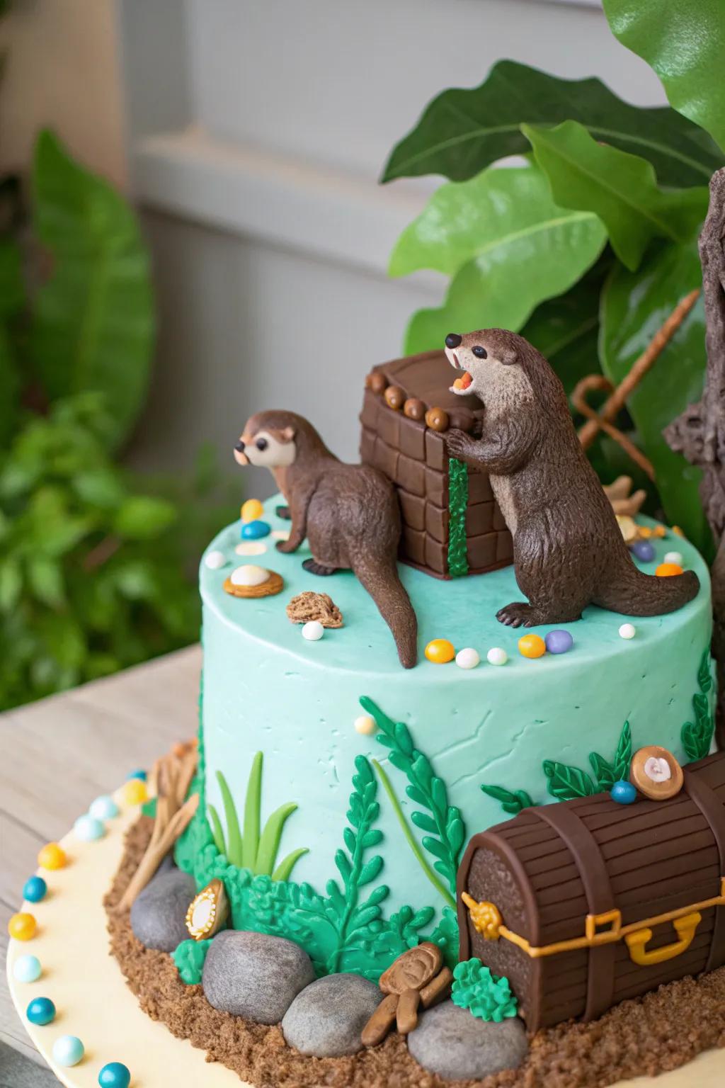 Embark on an adventure with an otter treasure hunt cake.