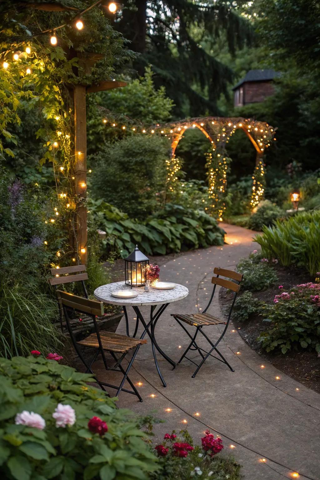 Transform your garden with a whimsical touch of fairy lights.