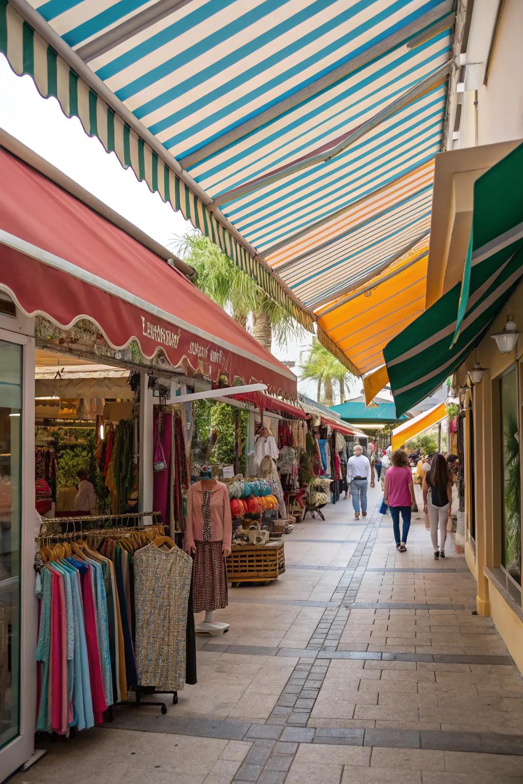 Colorful awnings for incorporating shade and style to your storefront.