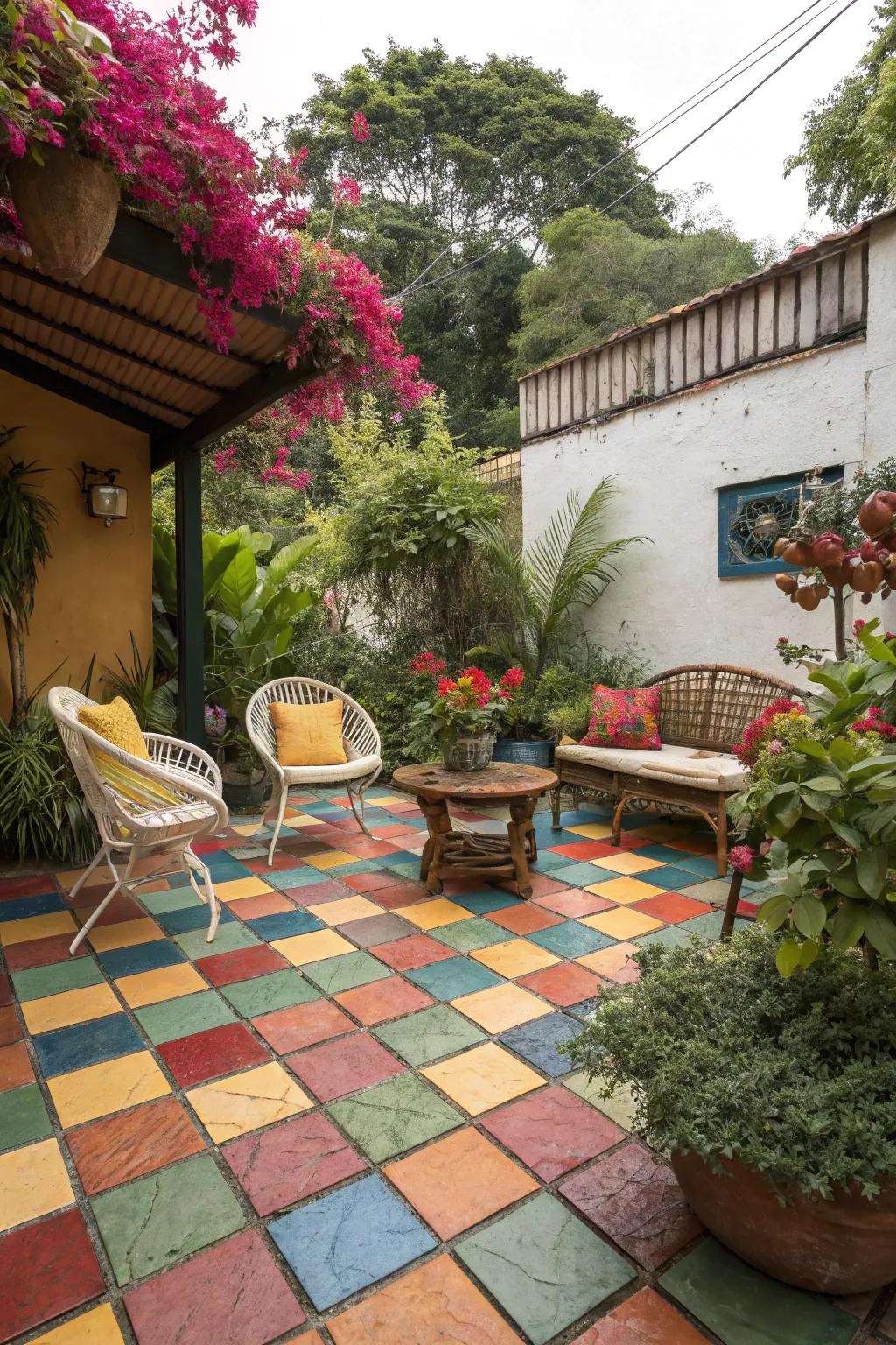 Painted tiles bring color and personality to patios.