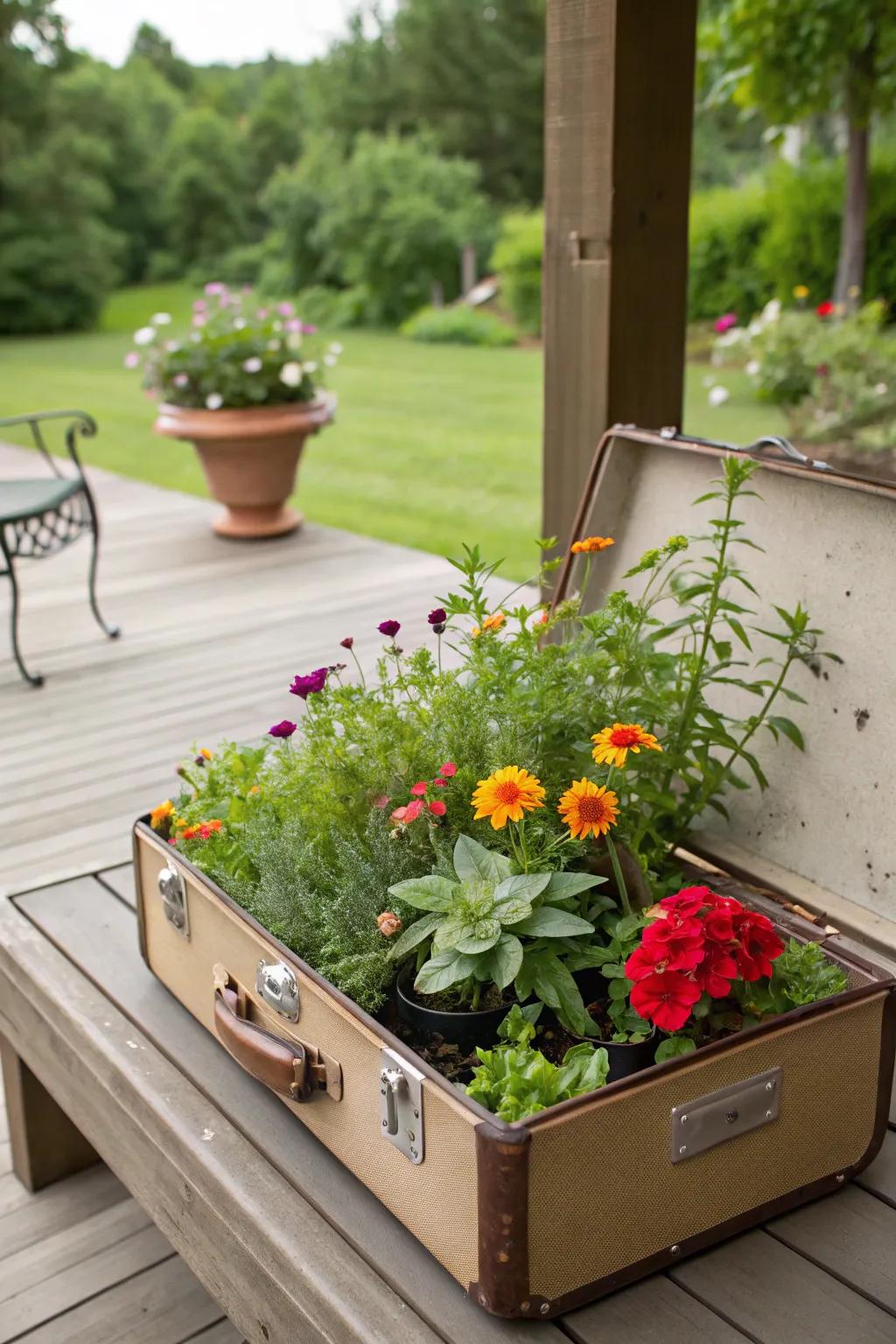 Add storybook charm with a vintage suitcase garden.