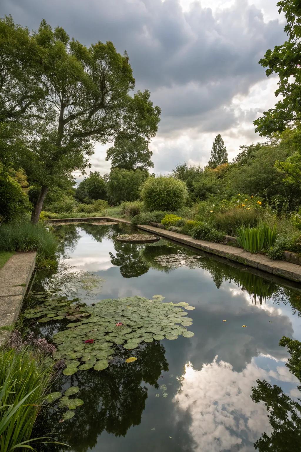 A mirror pond reflecting the beauty of its surroundings.