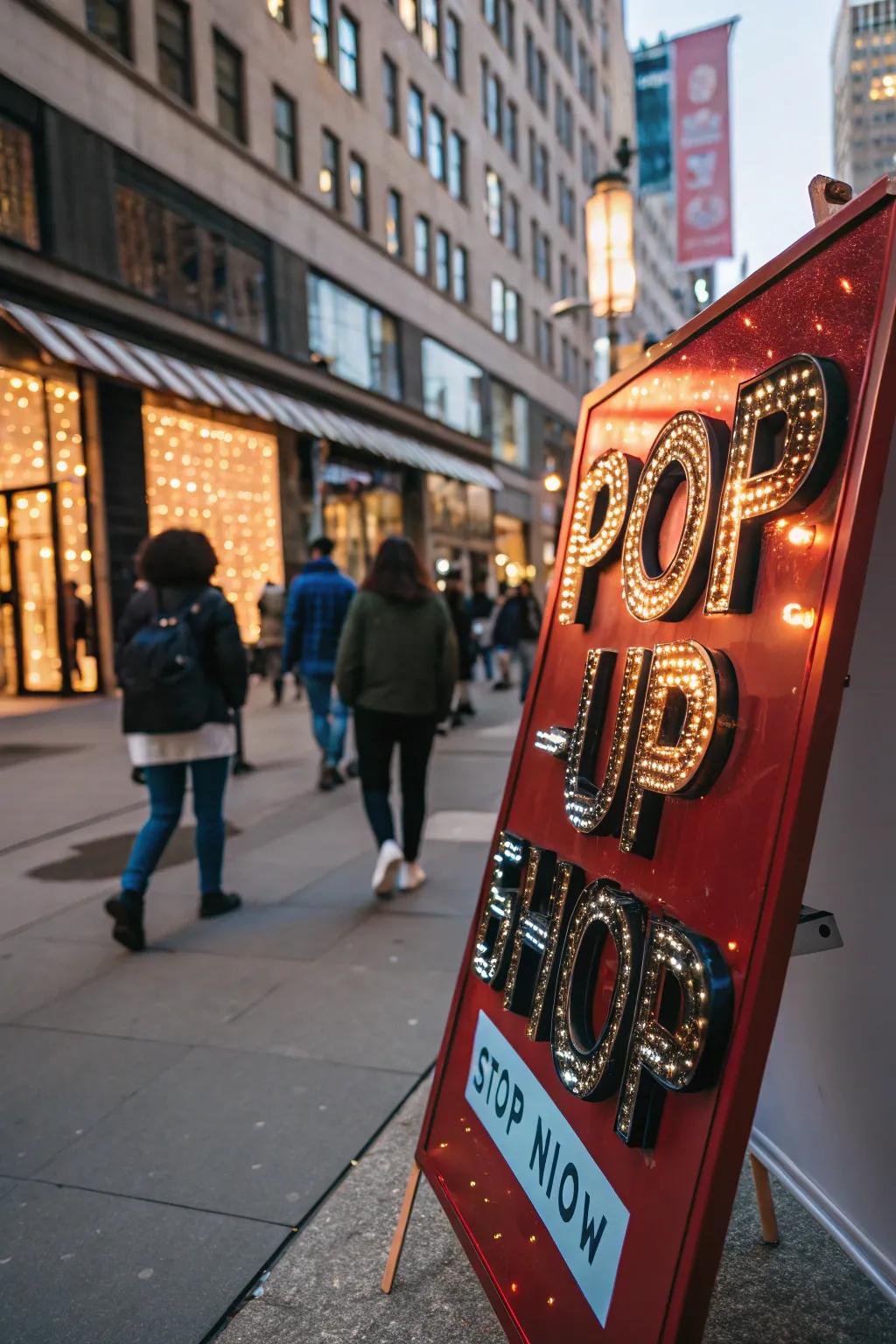Shimmering sign creating a vibrant visual effect with changing light.