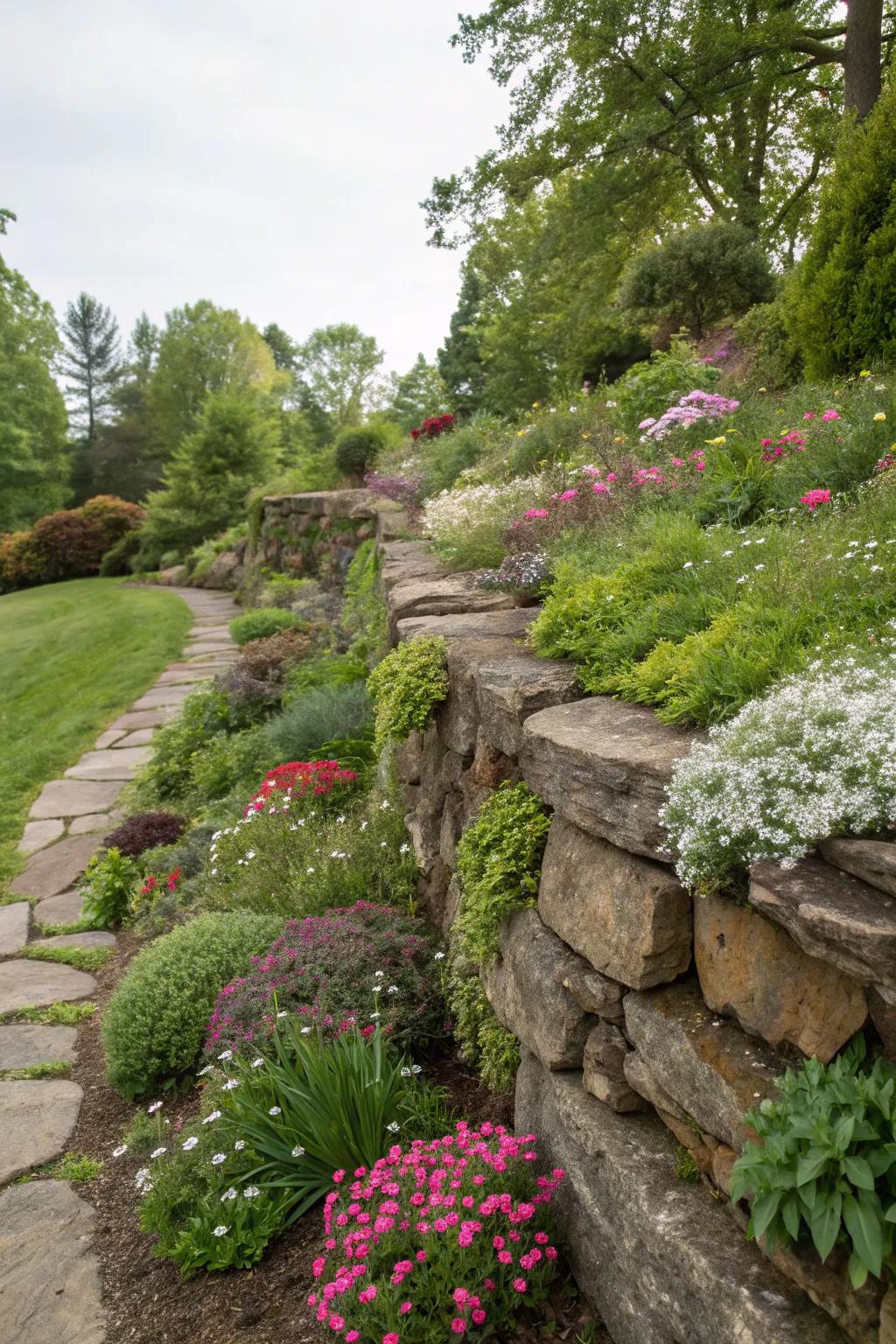 Rock walls add structure and charm to outdoor spaces.