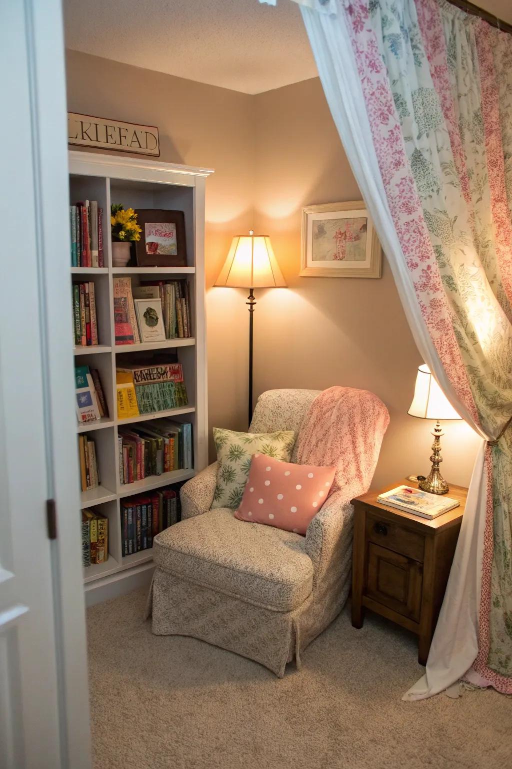 A secret reading nook provides a personal retreat.