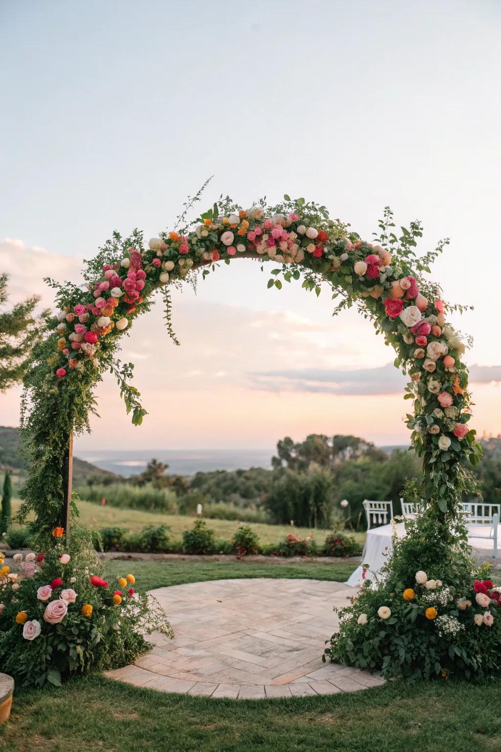 A circular round wedding arch symbolizing infinity.