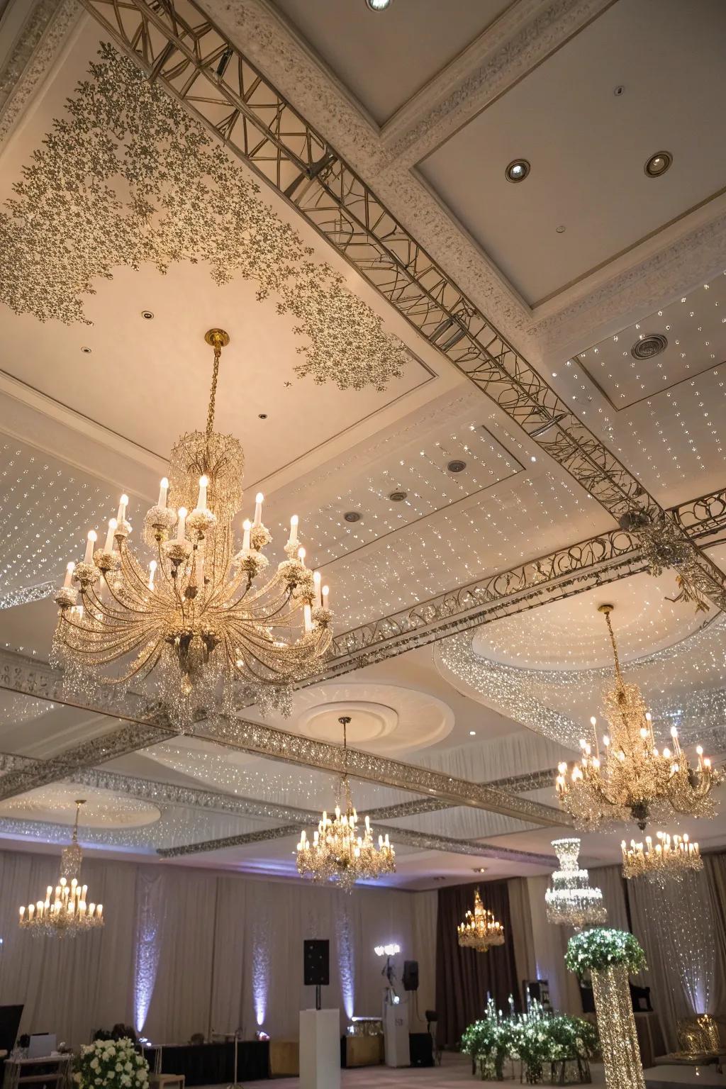 Candelabras and chandeliers add glamour.