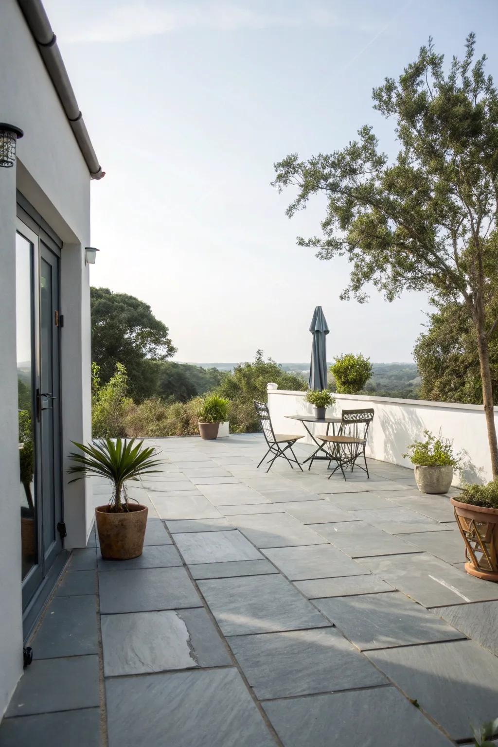 A minimalist slate patio showcasing the splendor of natural stone.