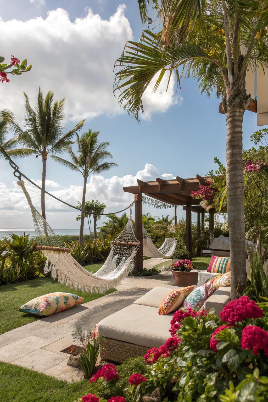 Hammocks provide a perfect sanctuary for relaxation.