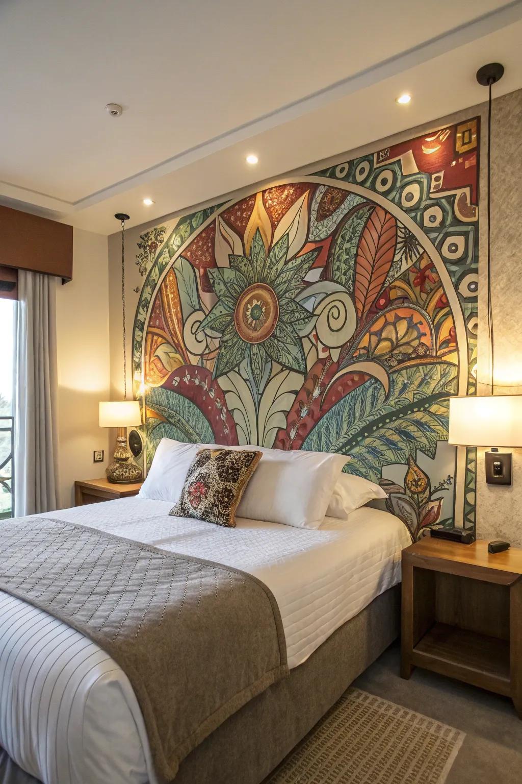 Artistic mural panels turn your bedroom into an art showcase.