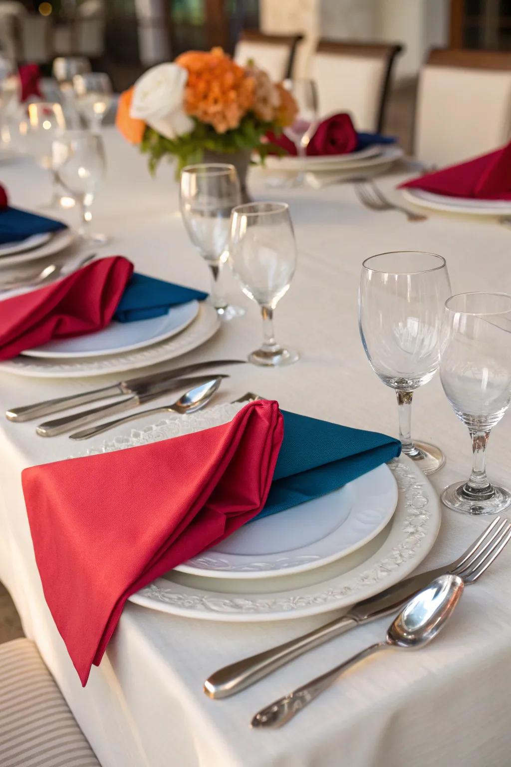 Bold napkins make a striking statement at each setting.