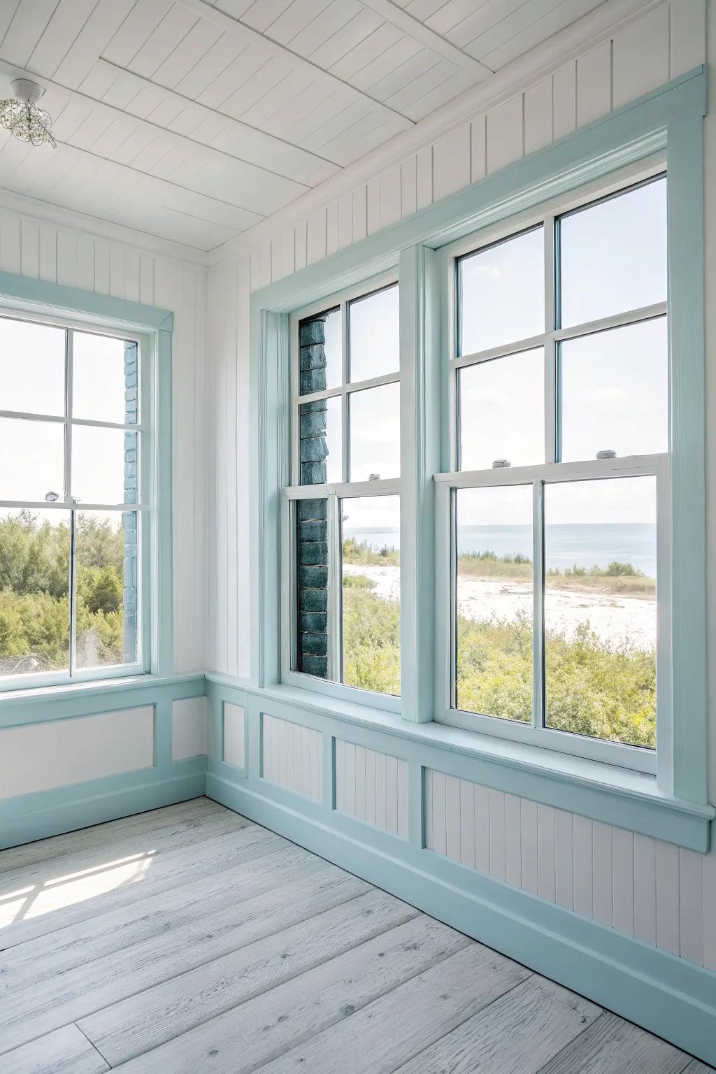Light cerulean trim transports a breezy sensation to any space.