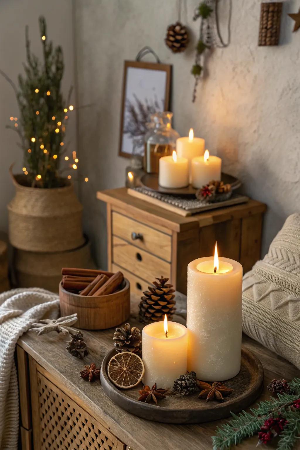 Seasonal scents pervade the abode with holiday warmth.
