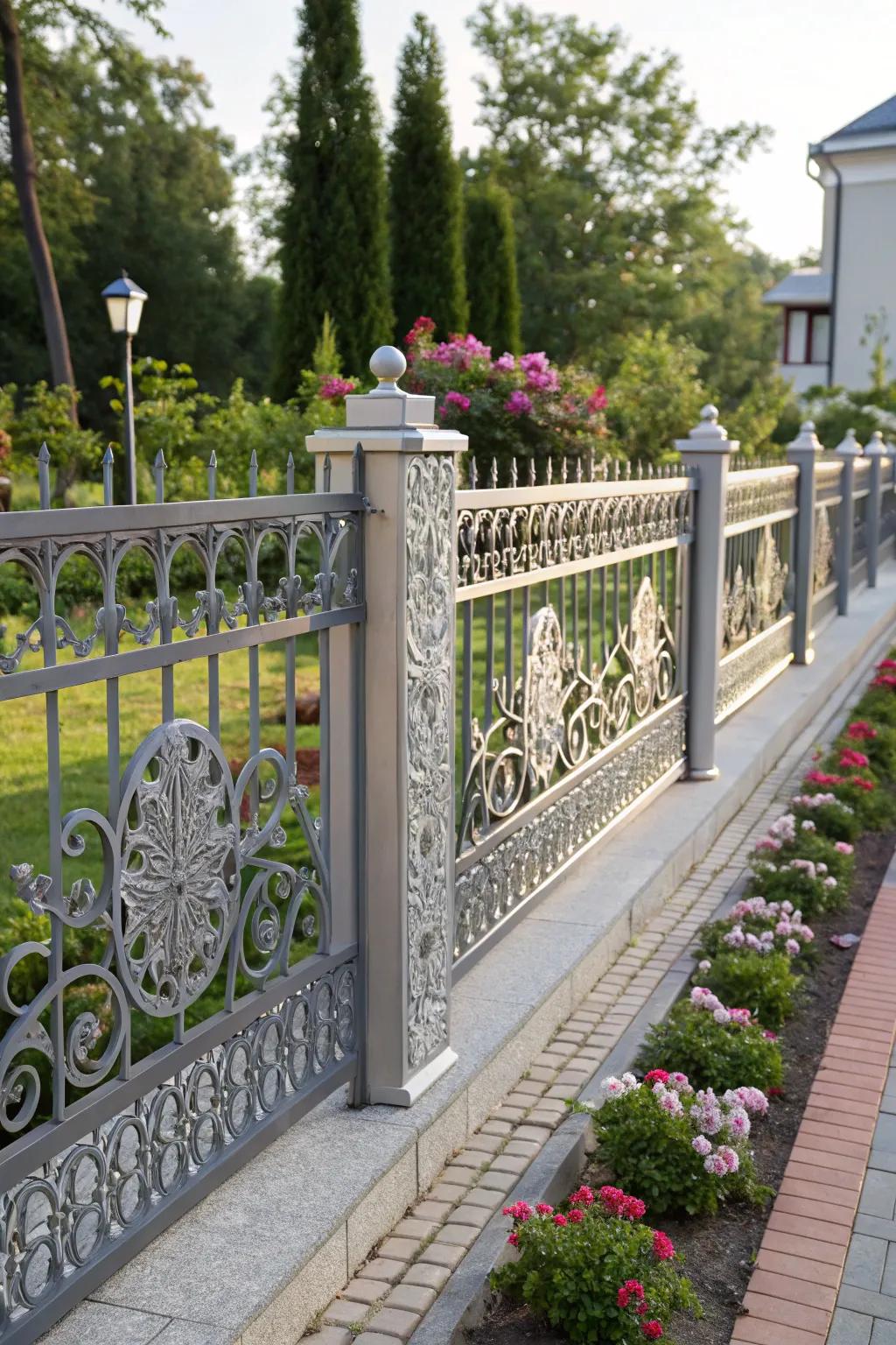 Decorative fencing enhances garden boundaries.