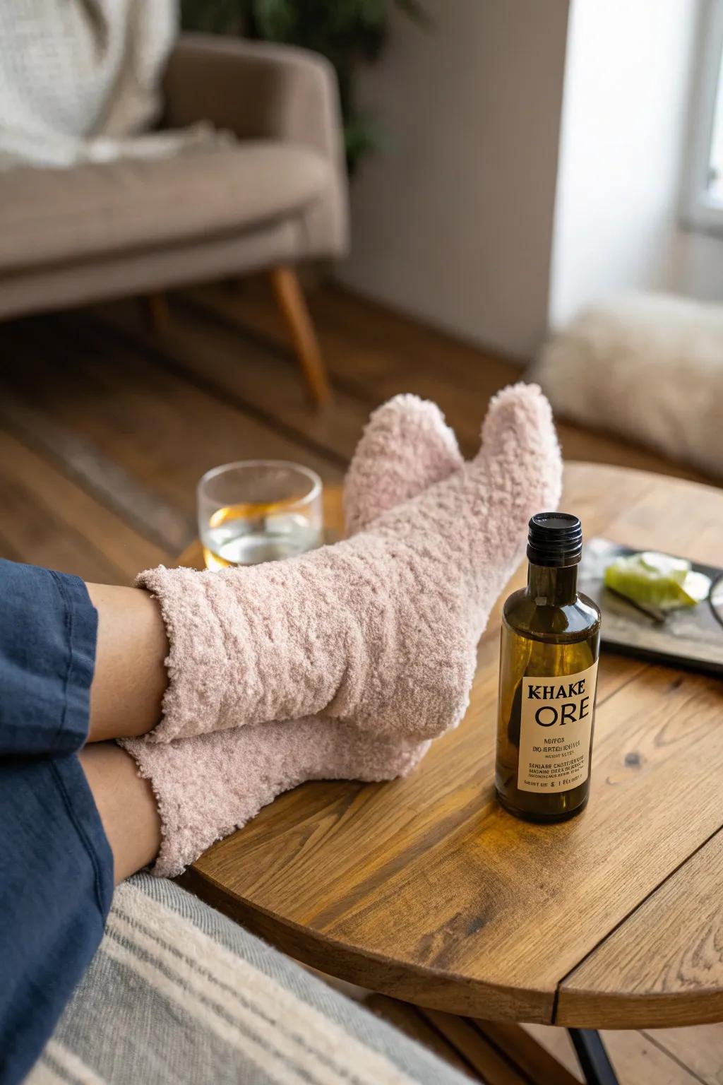 A foot mask with olive oil leaves your feet feeling pampered.