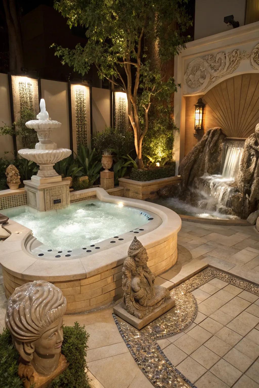 Artistic elements add personality and flair to your hot tub setting.