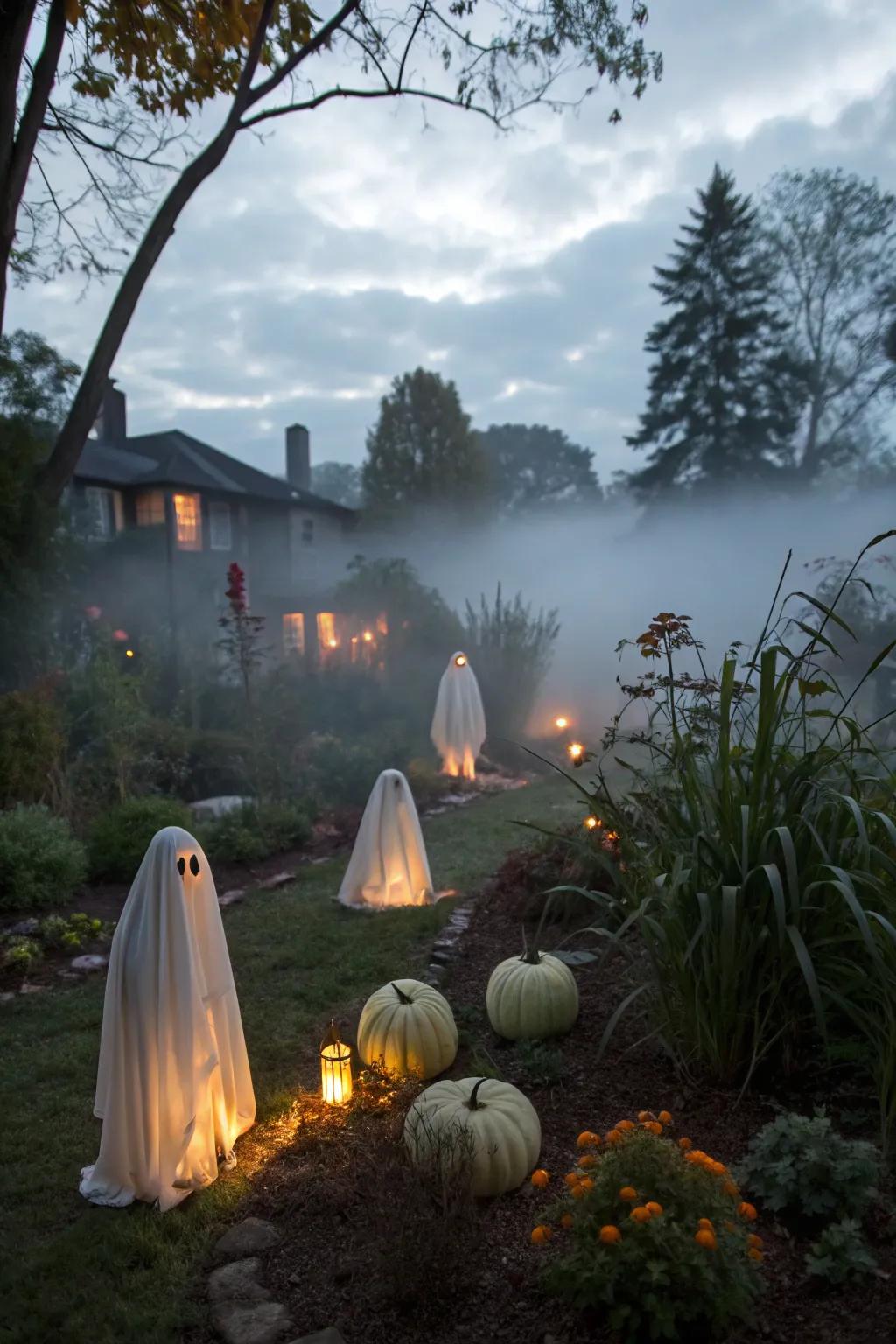 A haunted garden brings an ethereal touch to Halloween festivities.