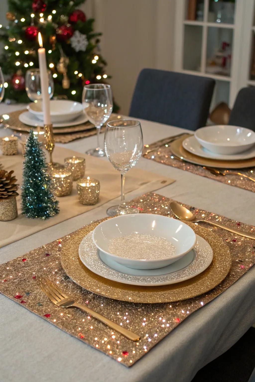 Table settings that glitter with festive charm.