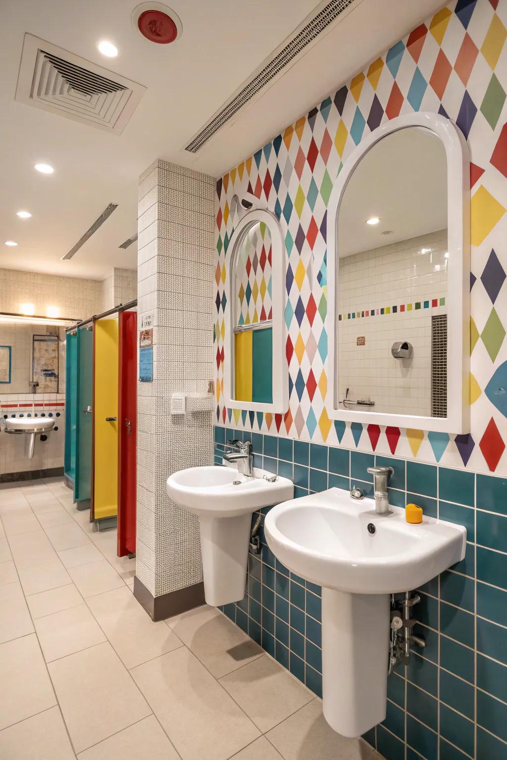 Retro-inspired fixtures blend old and new in a boys' bathroom.