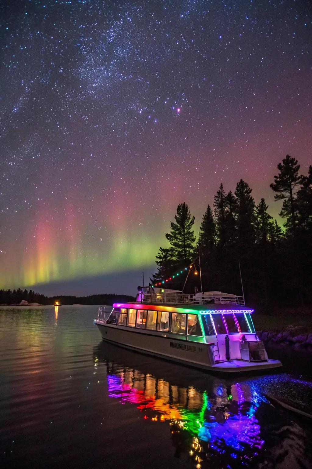 A mesmerizing Northern Lights effect on water, capturing the wonder of the aurora.