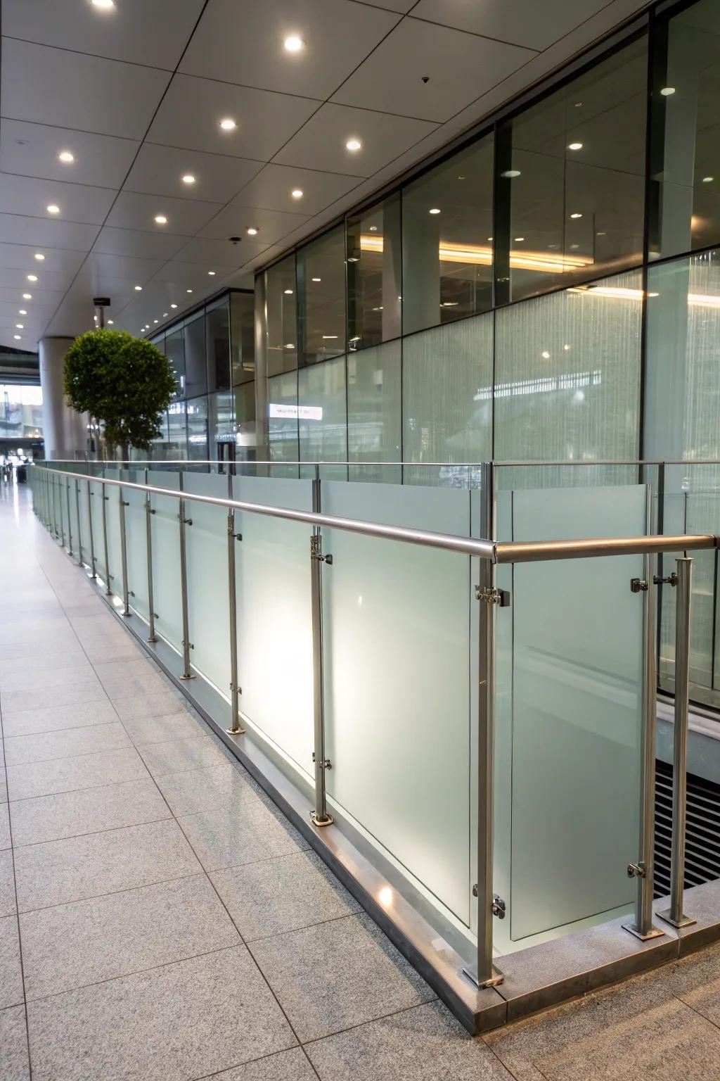 Frosted glass panels offer privacy with elegance.