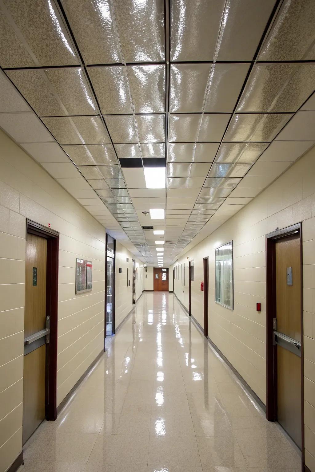 Brighten up spaces with reflective ceiling tiles.