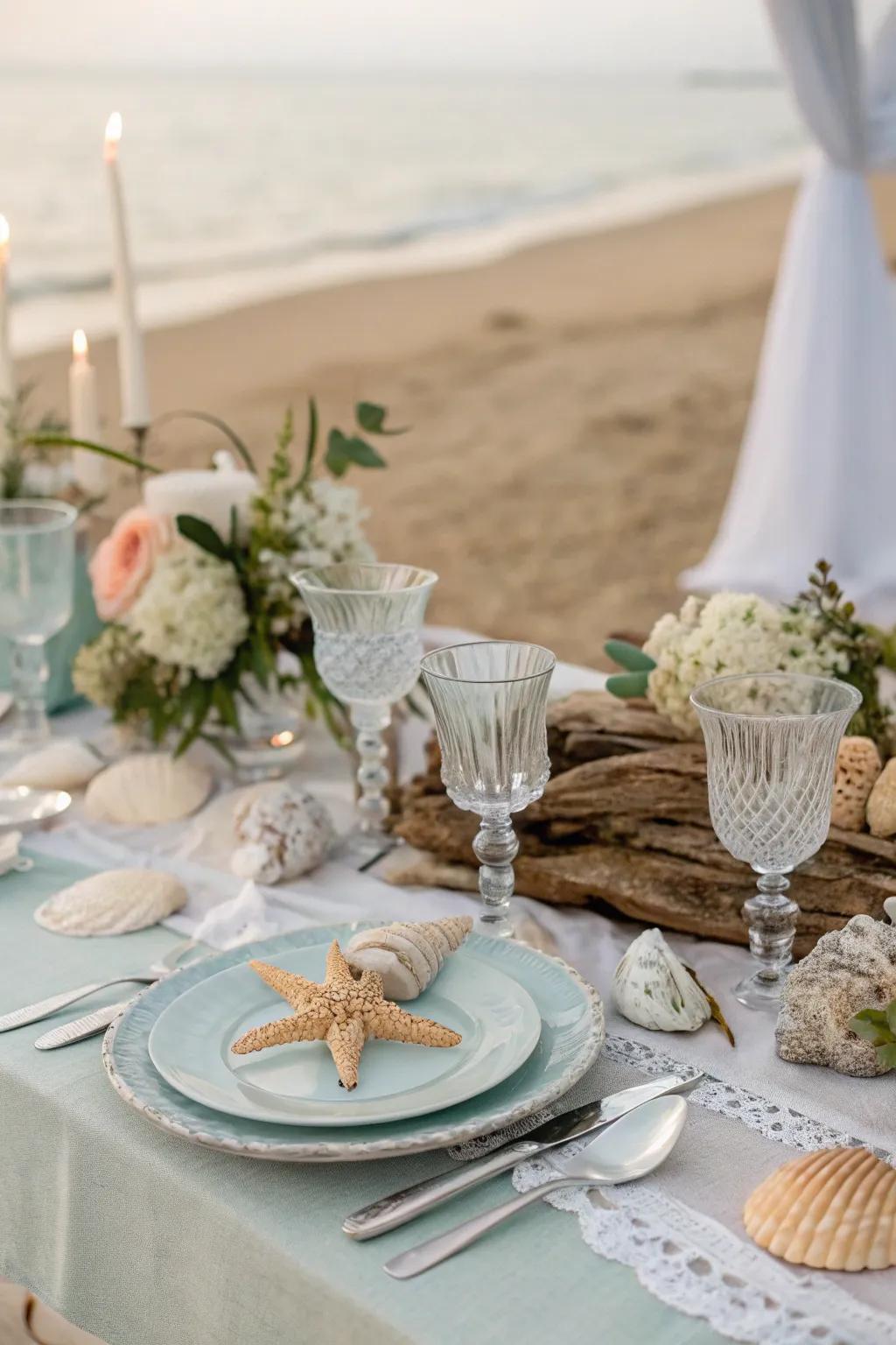 Shell accents bring seaside elegance to the table setting.