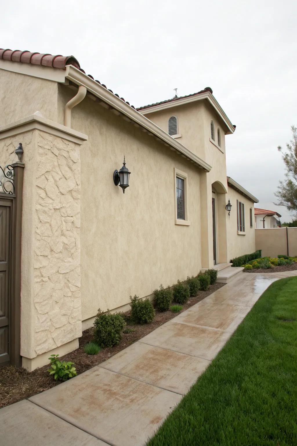 Stucco textures provide a timeless and elegant exterior finish.