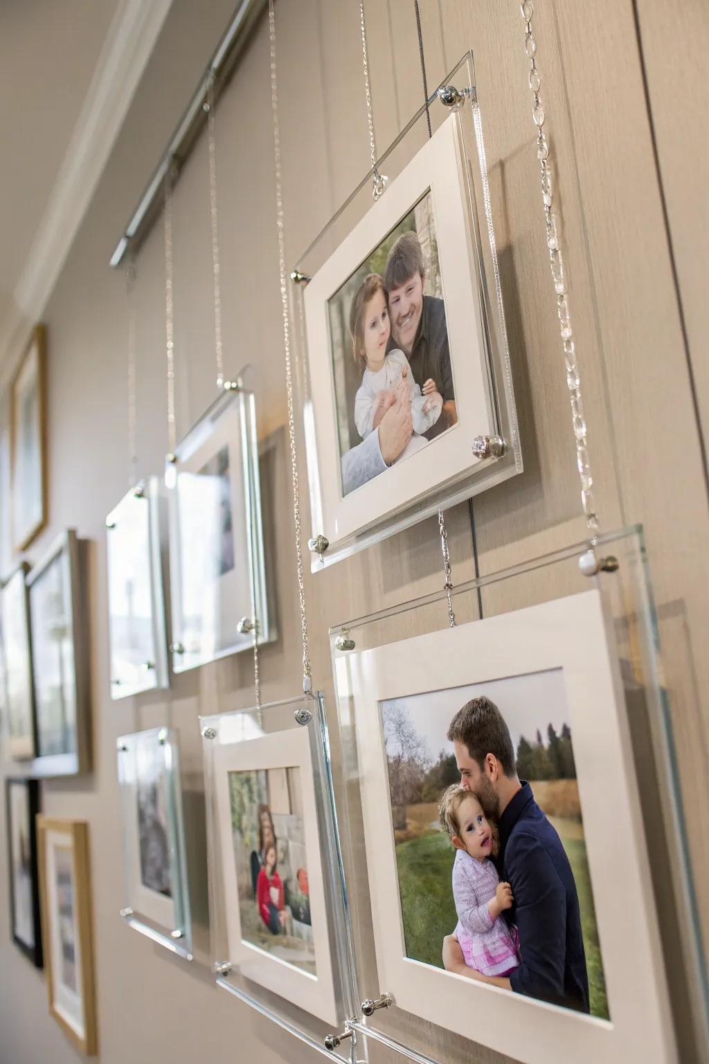 Floating frames offer a modern and airy aesthetic to your photo display.