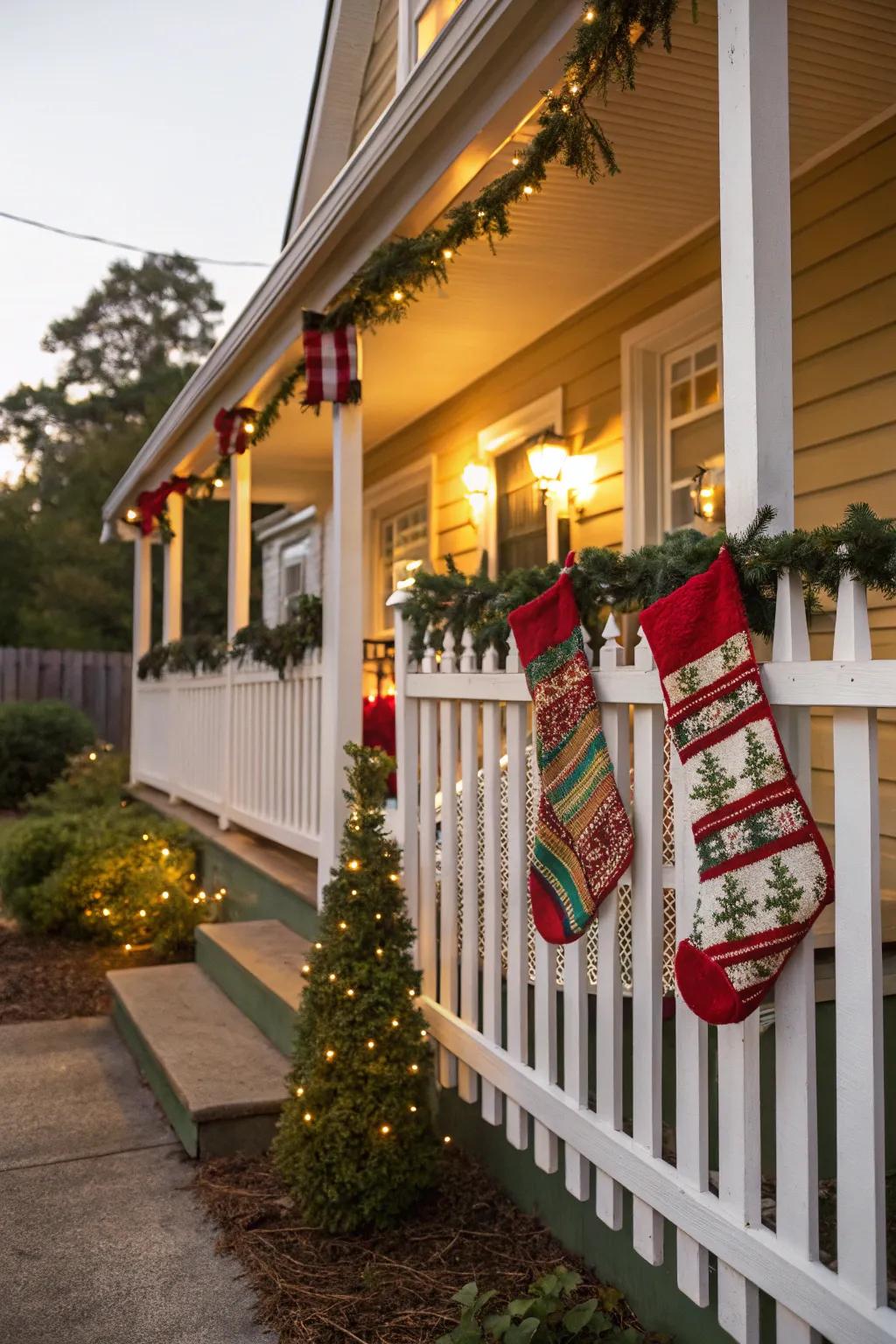 Stockings bring a touch of indoor charm to your outdoor decor.