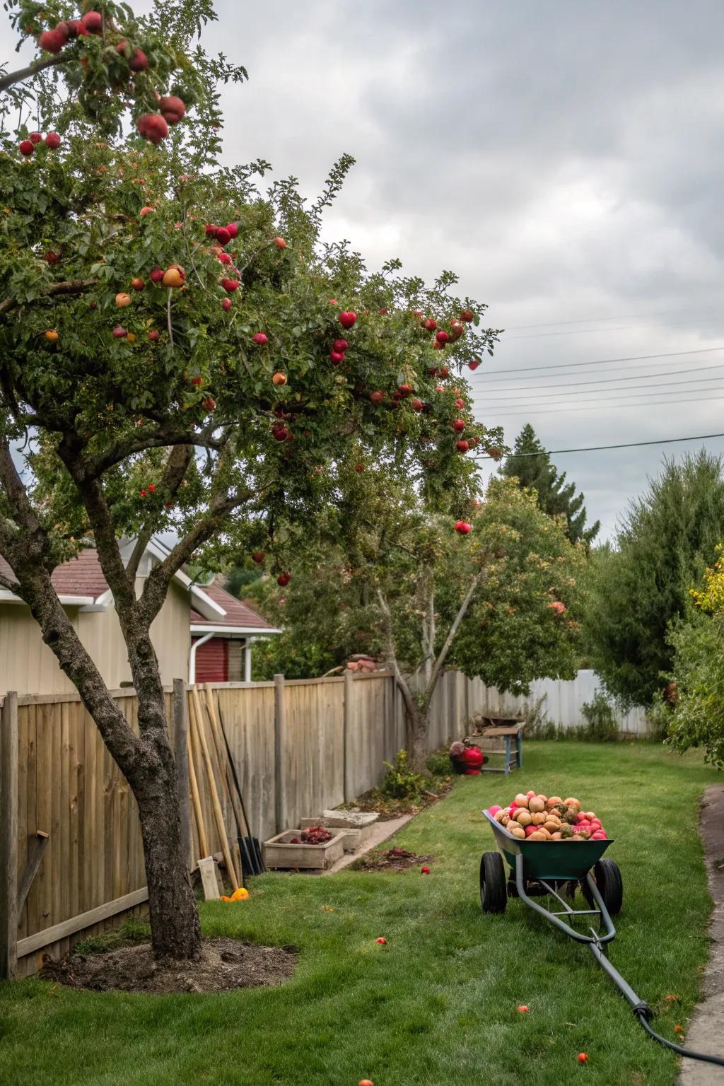 A small orchard bringing fruit and beauty to a corner space.