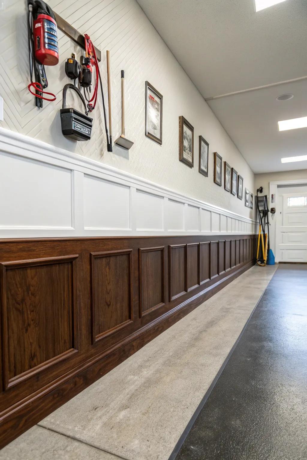 Decorative baseboards complete the polished look of garage interiors.