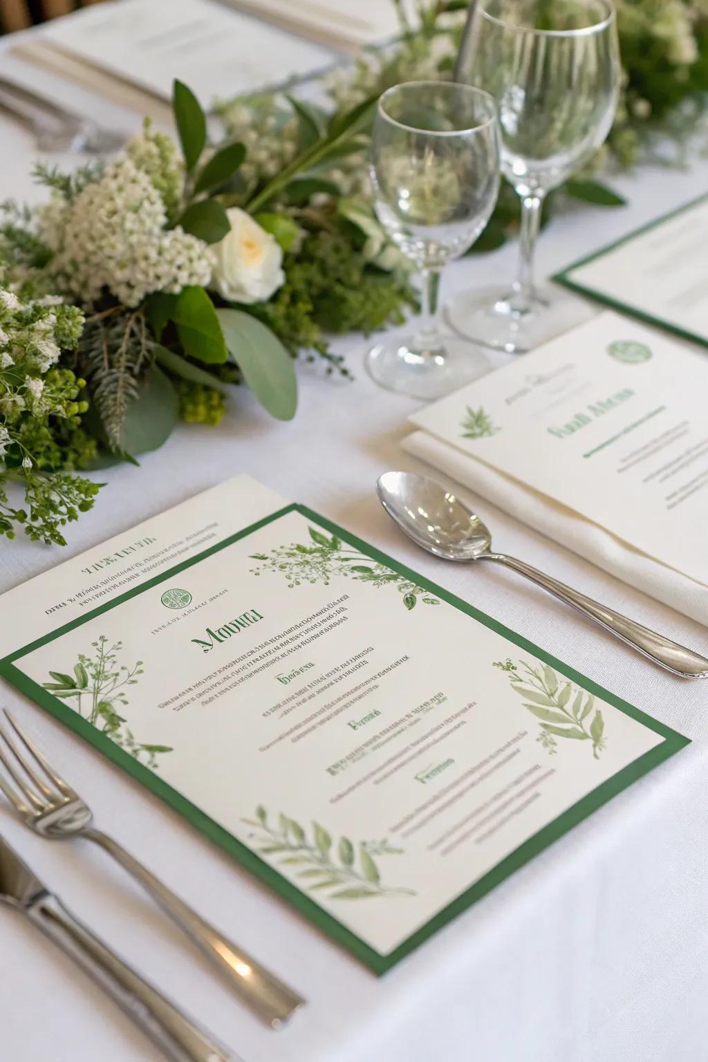 Green-accented menu cards tying the tablescape together.