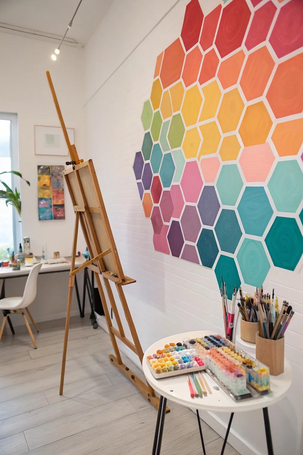 A custom-painted hexagon mural showcases your artistic flair.