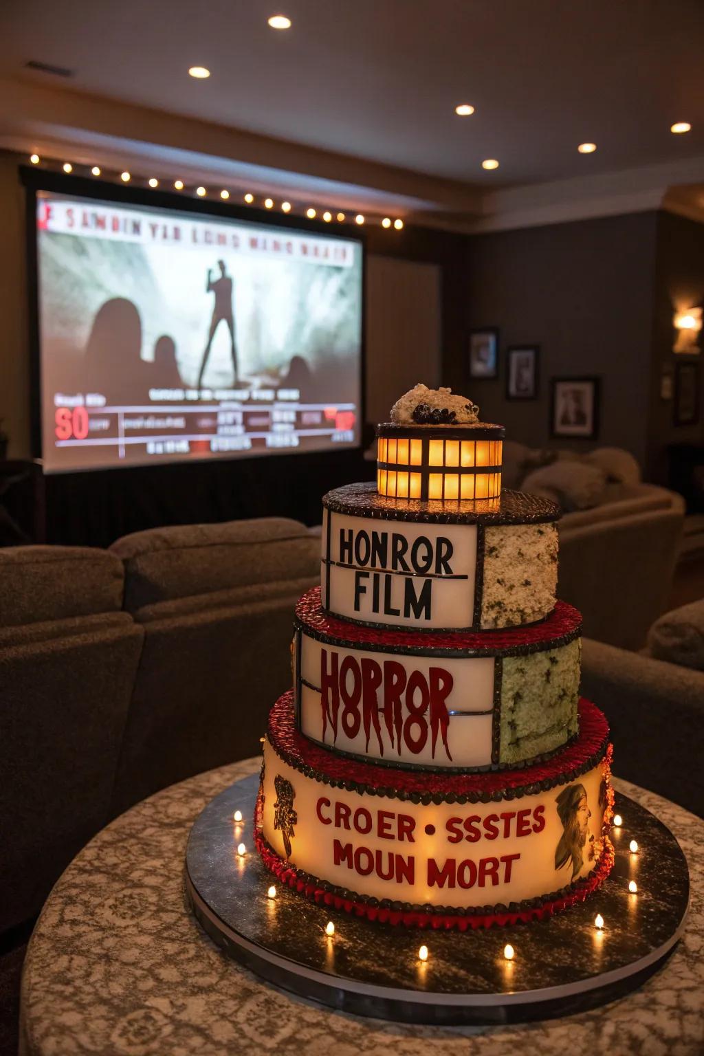 A horror movie marquee cake that's a blockbuster hit.