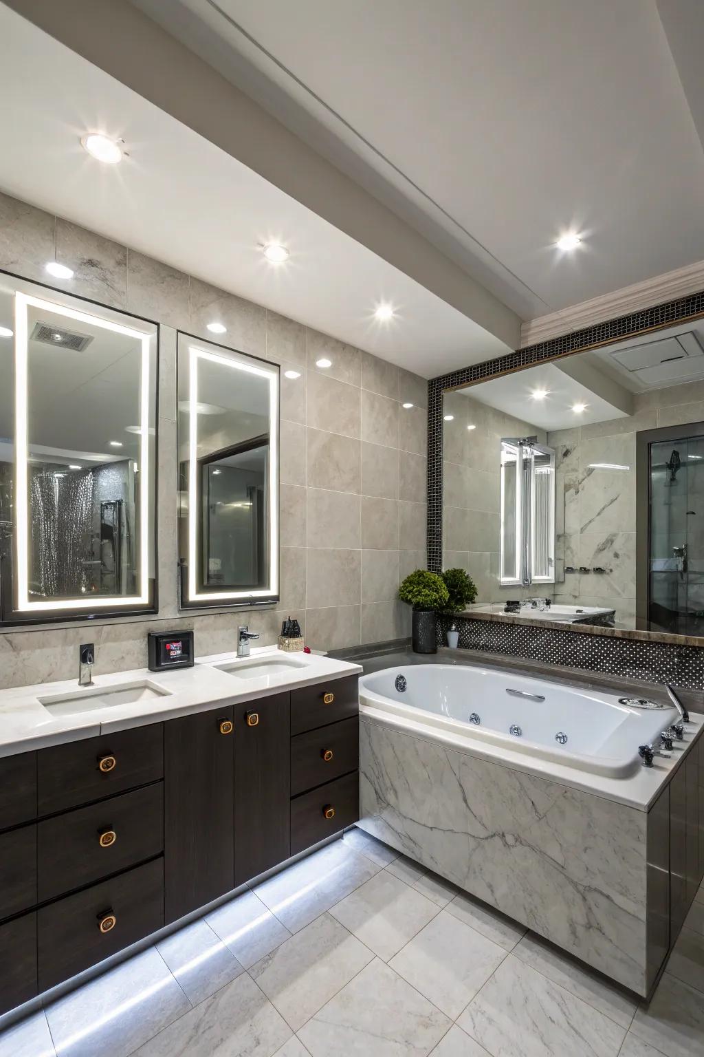 Intelligent technology seamlessly integrates into the modern bathroom design.