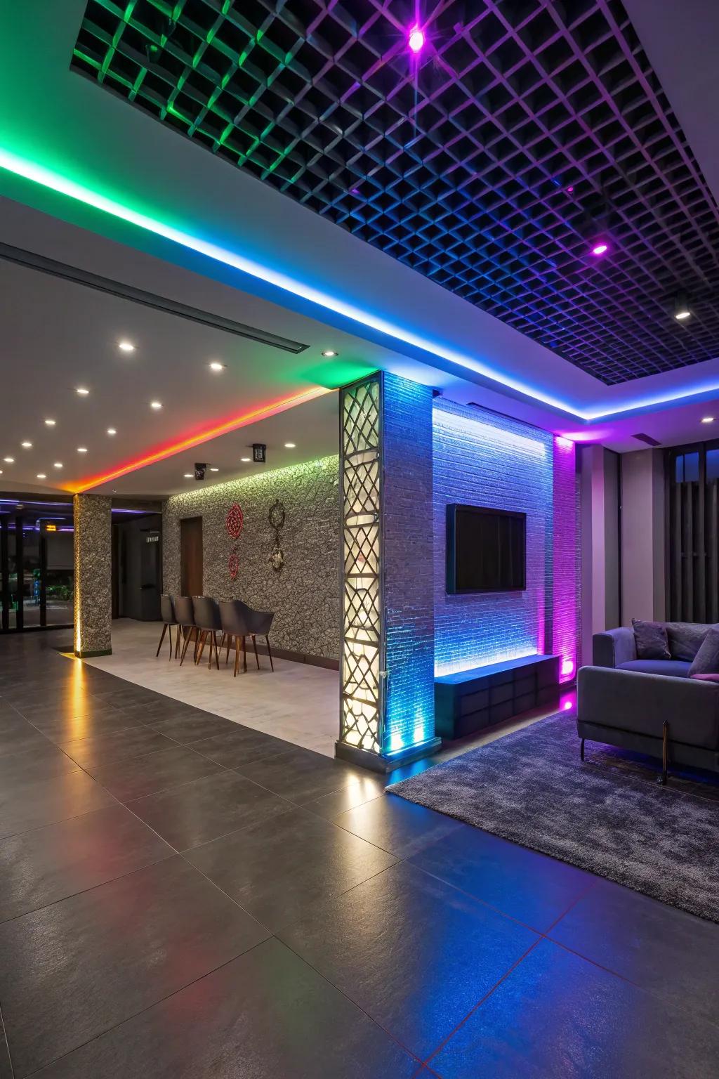 Color-shifting Electric lights set the mood with vibrant and dynamic lighting.