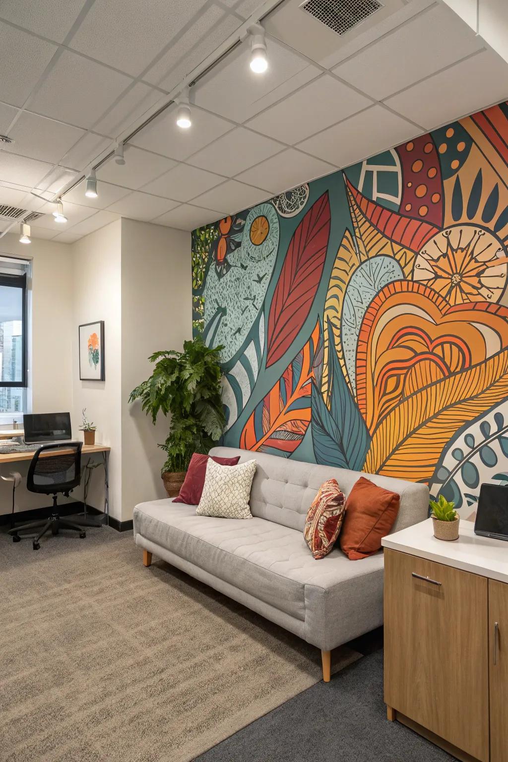 Artistic elements personalize and inspire the office.