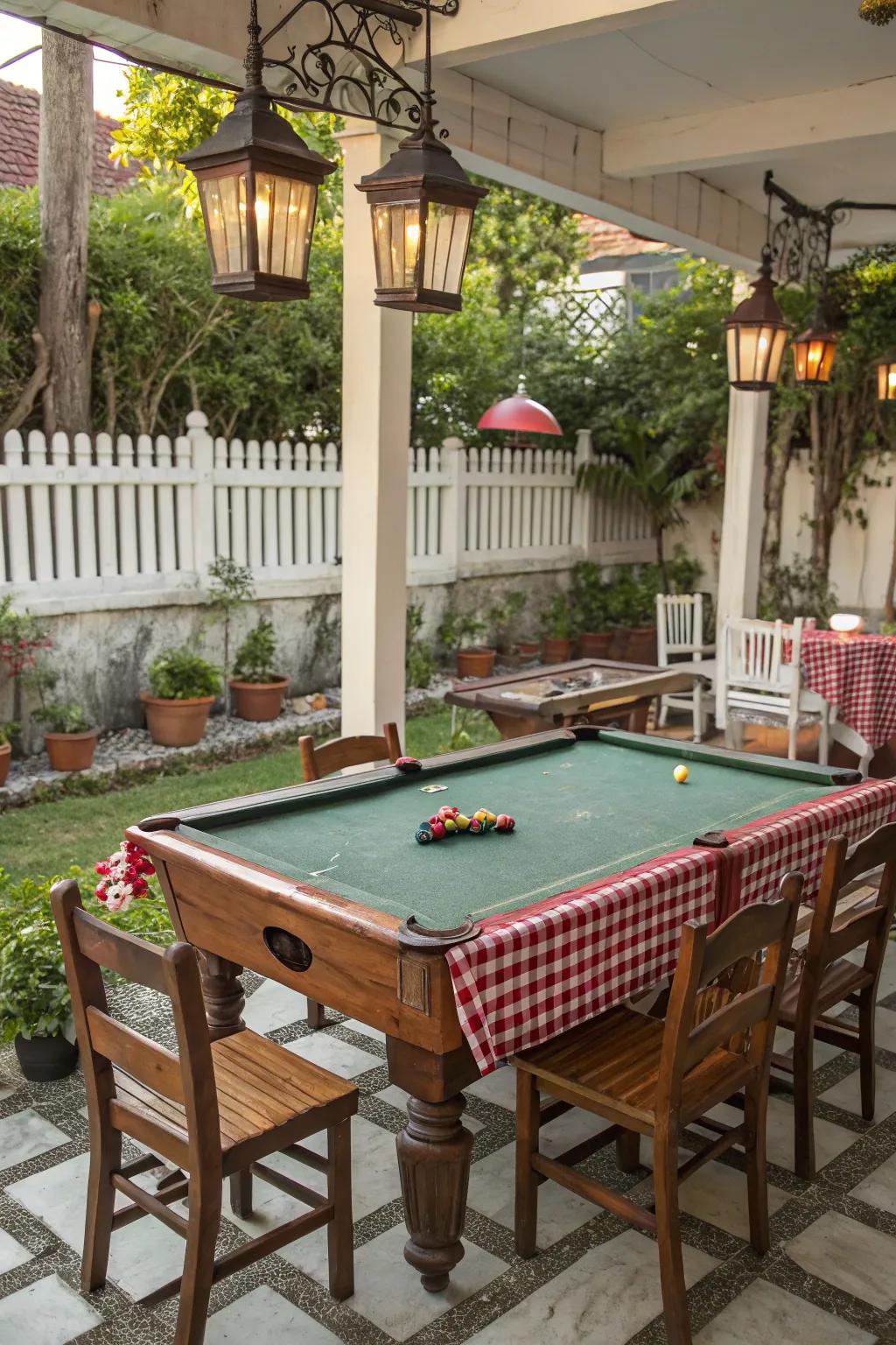 A vintage-style billiards area featuring charming retro décor.